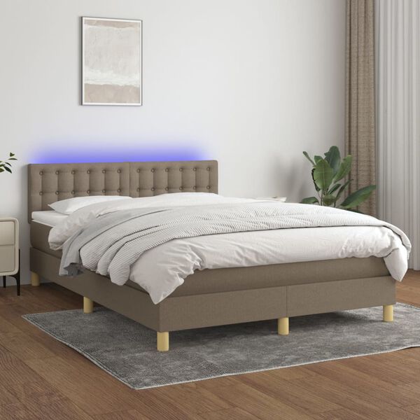 vidaXL &Kappa;&rho;&epsilon;&beta;ά&tau;&iota; Boxspring &mu;&epsilon; &Sigma;&tau;&rho;ώ&mu;&alpha; & LED Taupe 140x190 &epsilon;&kappa;. &Upsilon;&phi;&alpha;&sigma;&mu;ά&tau;&iota;&nu;&omicron;