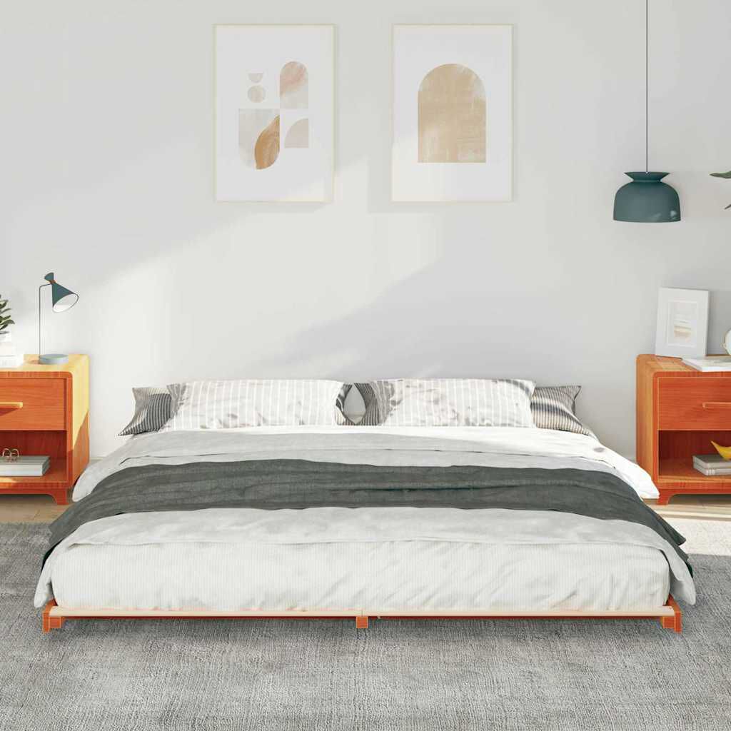vidaXL Κρεβάτι δαπέδου Καφέ κεριού 200 x 220 cm Μασίφ ξύλο πεύκου