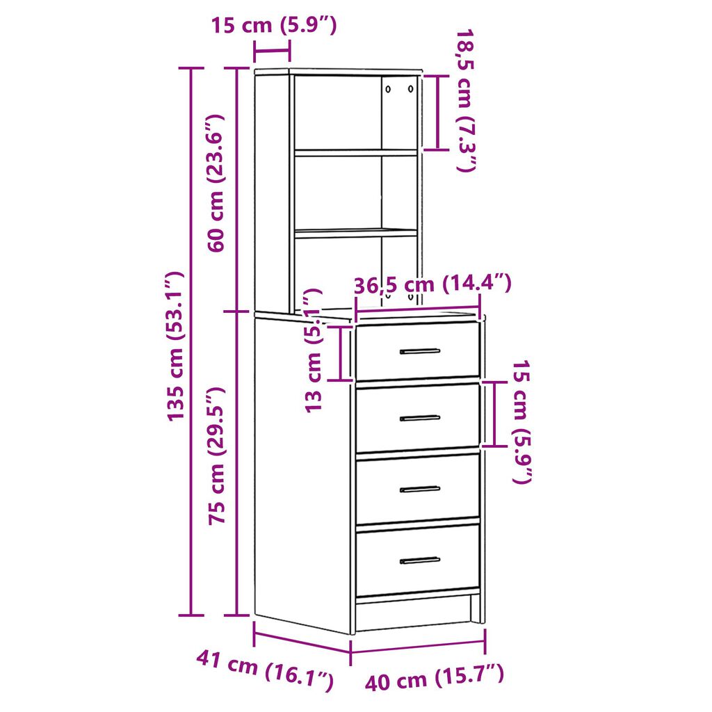 vidaXL Υψηλός θρόισμα Λευκό 40x41x135 εκ Επεξεργασμένο Ξύλο