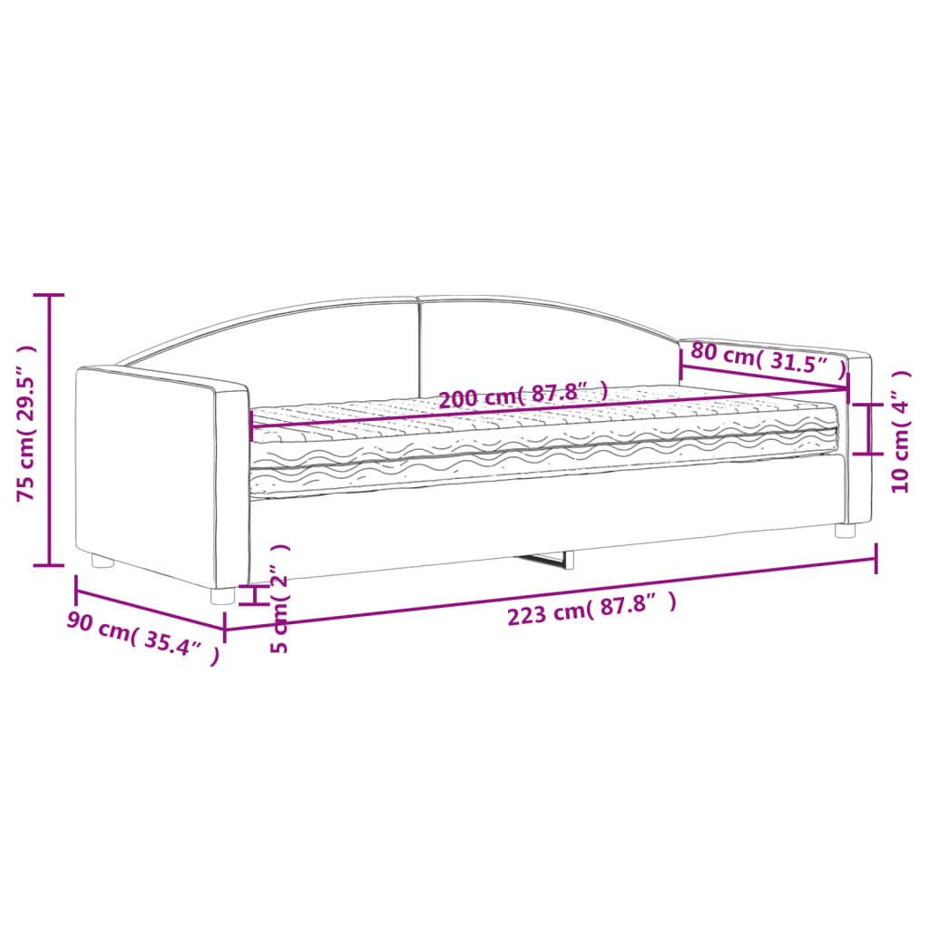 vidaXL Καναπές Κρεβάτι με Στρώμα Μαύρο 80 x 200 εκ. Υφασμάτινο