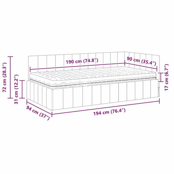 vidaXL Κρεβάτι Γωνίας με στρώμα Τιρκουάζ 90 x 190 cm Βελούδο