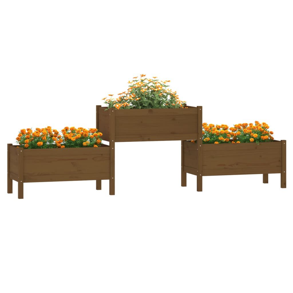 vidaXL Ζαρντινιέρα Καφέ Μελί 245,5 x 44 x 75 εκ. από Μασίφ Ξύλο Πεύκου