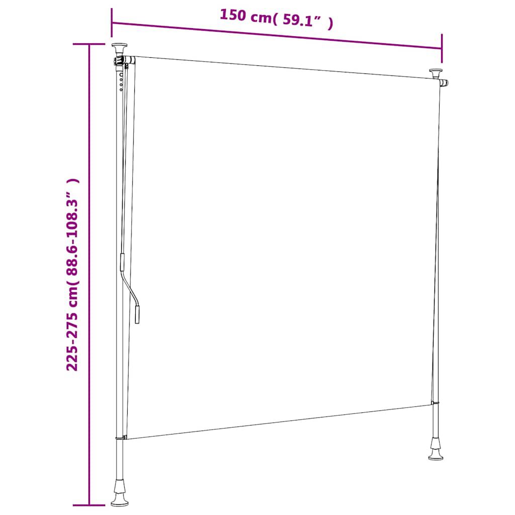vidaXL Στόρι Ρόλερ Εξ. Χώρου Πορτοκαλί/Λευκό 150x270 εκ. Ύφασμα/Ατσάλι