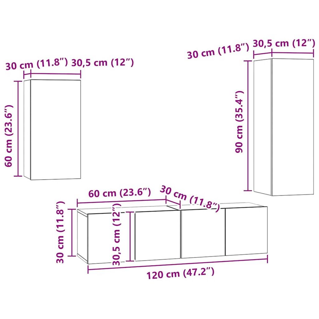 vidaXL Σετ επίπλου τηλεόρασης 4 pcs Μαύρη δρυς 30.5 x 30 x 90 cm