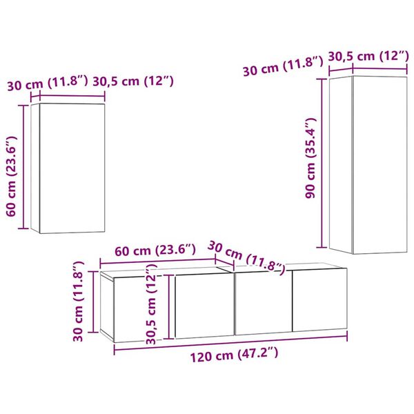 vidaXL Σετ επίπλου τηλεόρασης 4 pcs Μαύρη δρυς 30.5 x 30 x 90 cm
