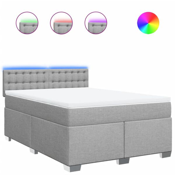 vidaXL Κρεβάτι Boxspring με Στρώμα Ανοιχτό Γκρι 140x190 εκ. Υφασμάτινο