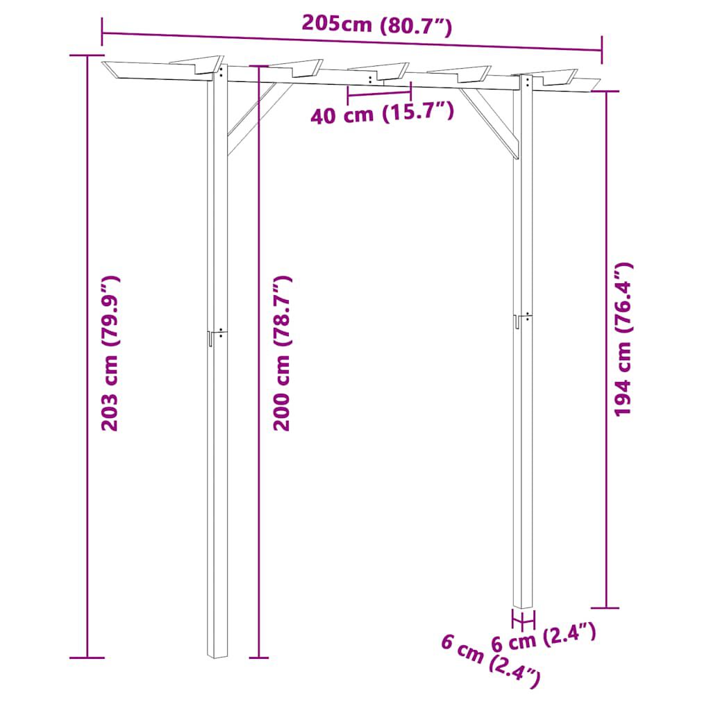 vidaXL Πέργκολα Είσοδος 205 x 40 x 203 εκ. Ξύλινη