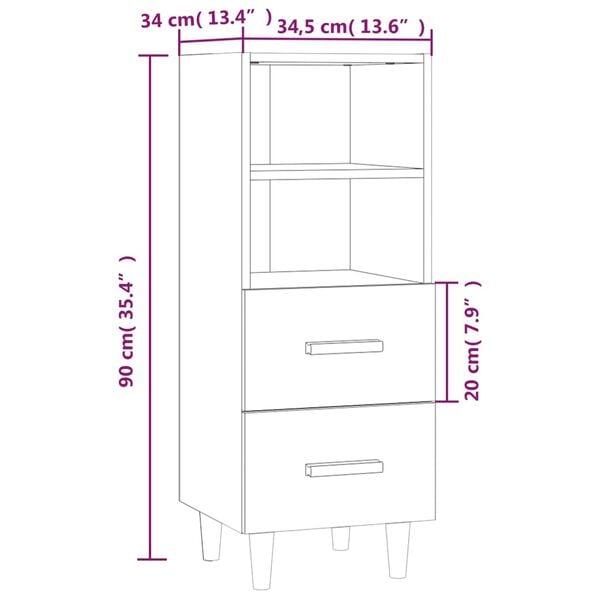 vidaXL Ντουλάπι Καφέ Δρυς 34,5 x 34 x 90 εκ. Επεξεργασμένο Ξύλο