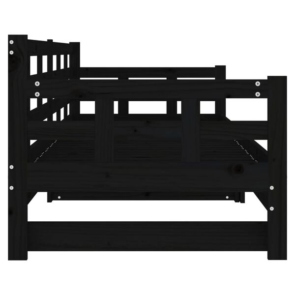 vidaXL Καναπές Κρεβάτι Συρόμενος Μαύρος 2x(90x190) εκ. Μασίφ Πεύκο