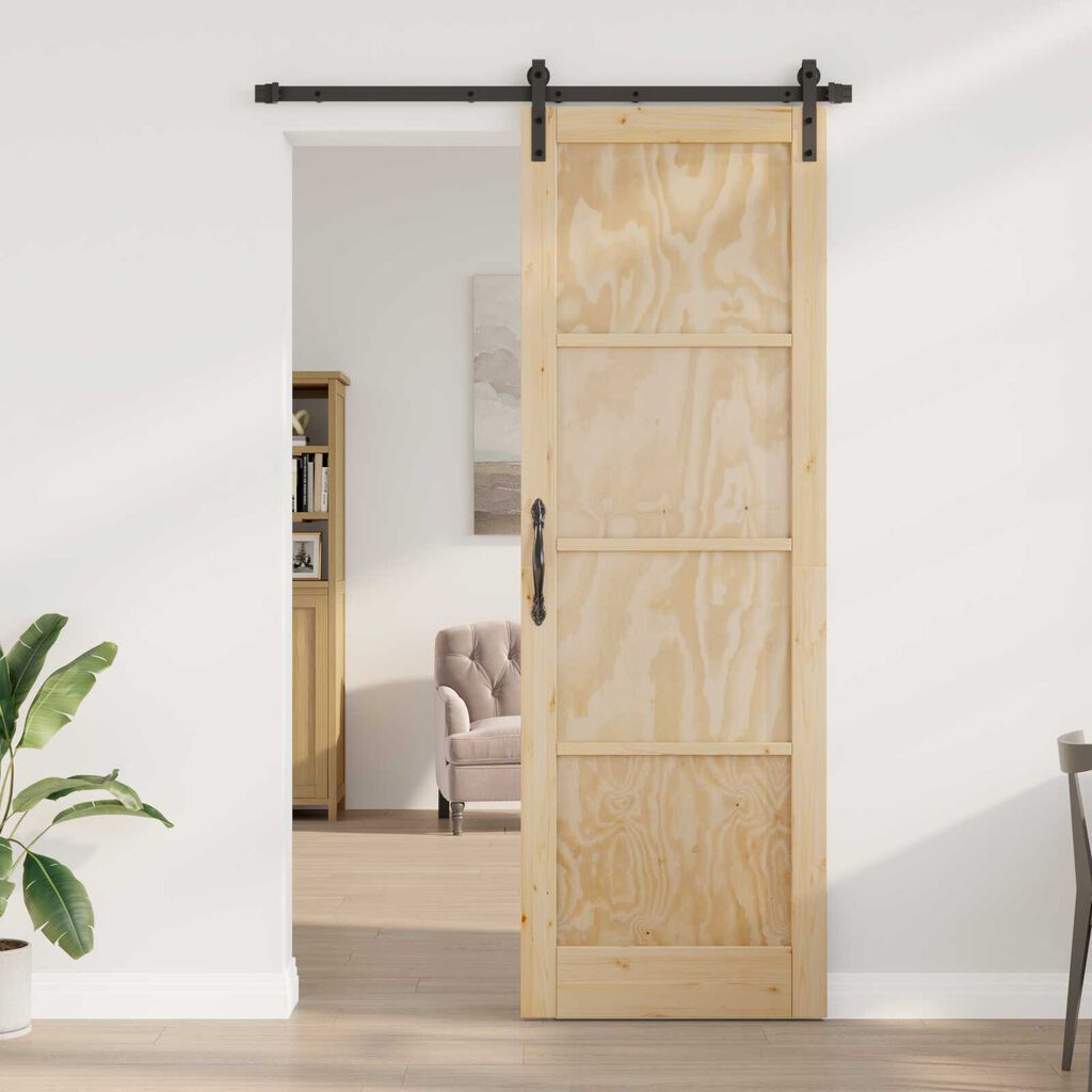 vidaXL Συρόμενη Πόρτα με Σετ Εξαρτημάτων 78x232 cm Μασίφ Ξύλο Πεύκου