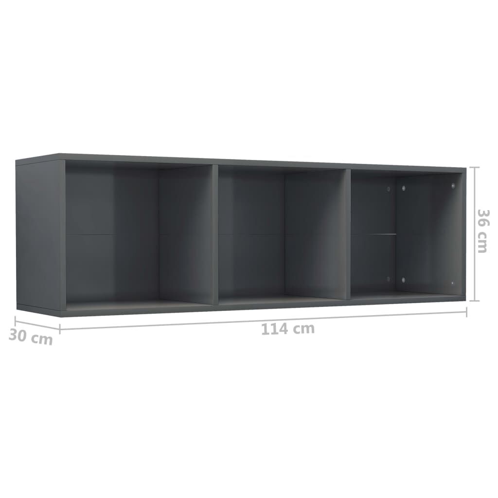 vidaXL Βιβλιοθήκη/Έπιπλο TV Γυαλιστερό Γκρι 36x30x114 εκ. Επεξ. Ξύλο
