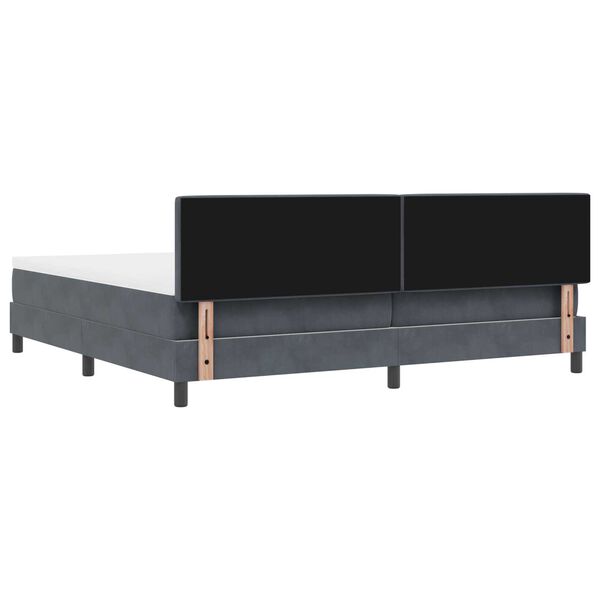 vidaXL Κρεβάτι Box Spring με Ματράς & LED Σκούρο Γκρι 200x200 εκ. Βελούδο