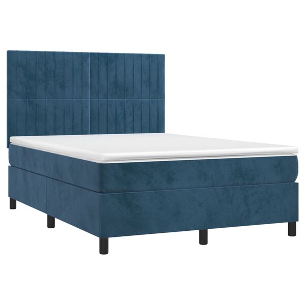 vidaXL Κρεβάτι Boxspring με Στρώμα & LED Σκ. Μπλε 140x200εκ. Βελούδινο