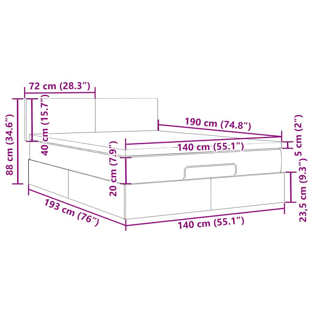 vidaXL Οθωμανικό κρεβάτι με στρώμα σκούρο γκρι 140x190cm Βελούδο
