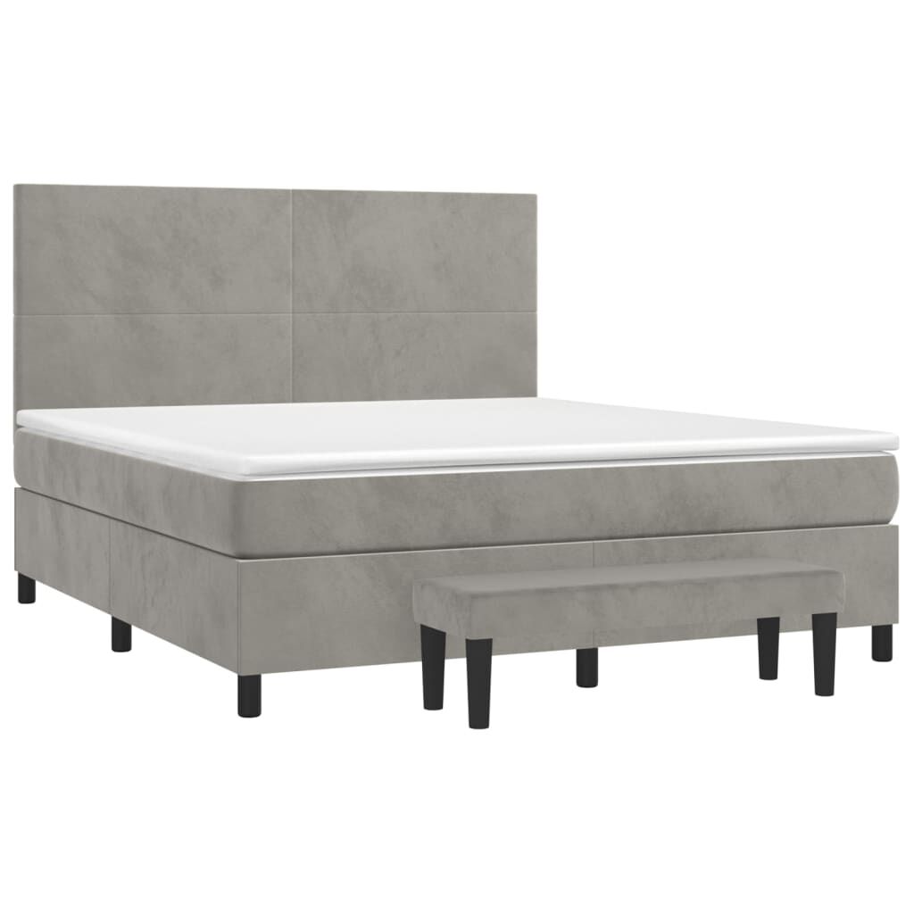 vidaXL Κρεβάτι Boxspring με Στρώμα Ανοιχτό Γκρι 160x200 εκ. Βελούδινο