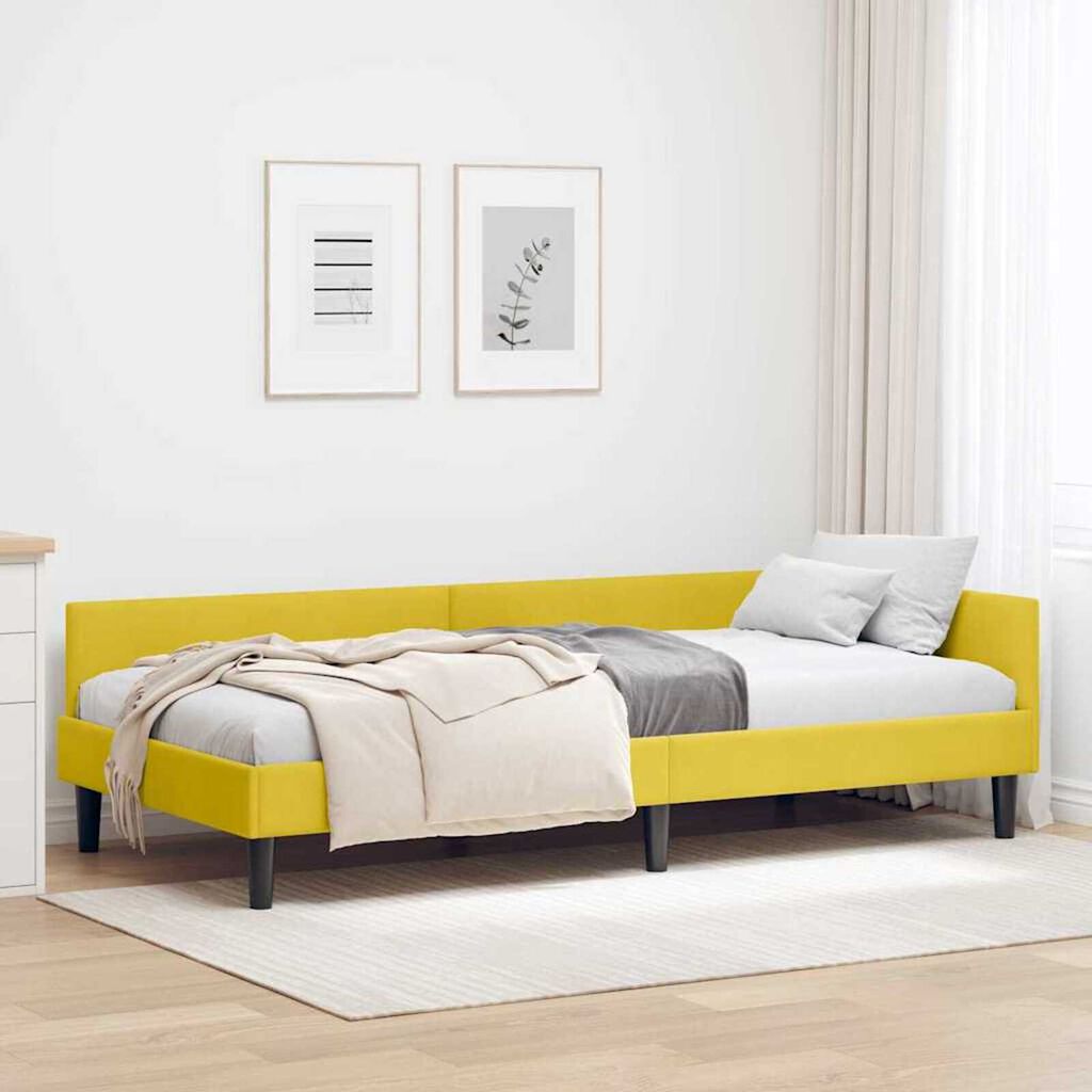 vidaXL Πλαϊνό Κρεβάτι Κίτρινο 90 x 200 cm Βελούδο και Στιβαρή ξυλεία