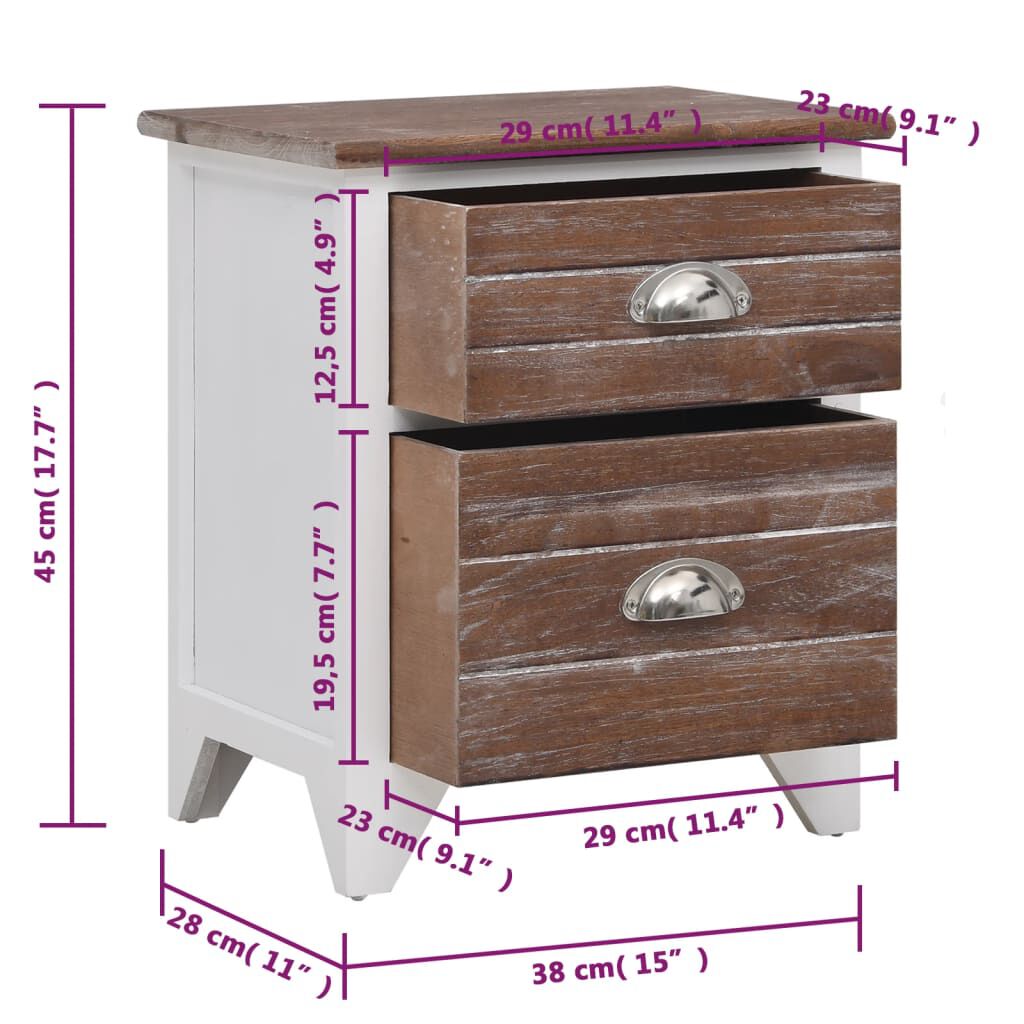 vidaXL Κομοδίνο Καφέ και Λευκό 38 x 28 x 45 εκ. από Ξύλο Παυλώνιας