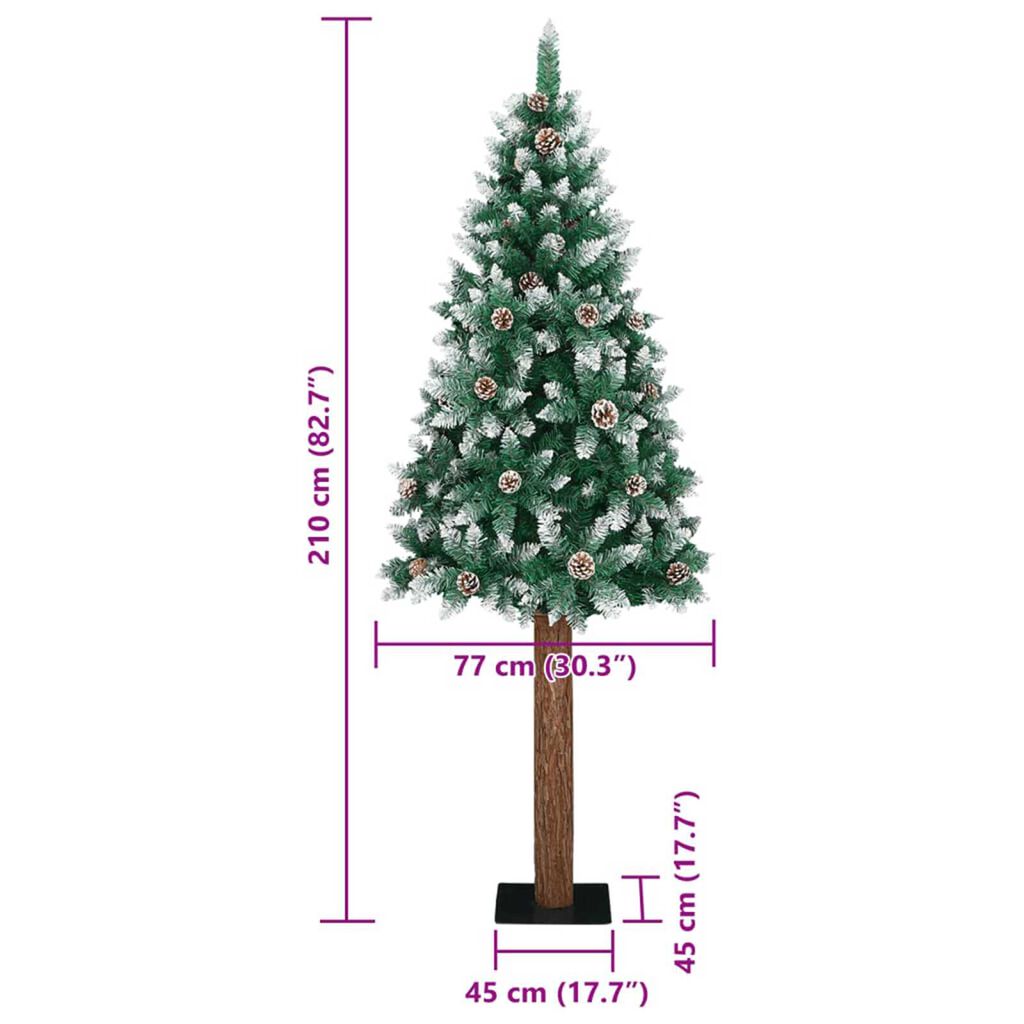 vidaXL Slim Christmas Tree LEDs & Σετ Μπάλες Πράσινο 210 εκ PVC
