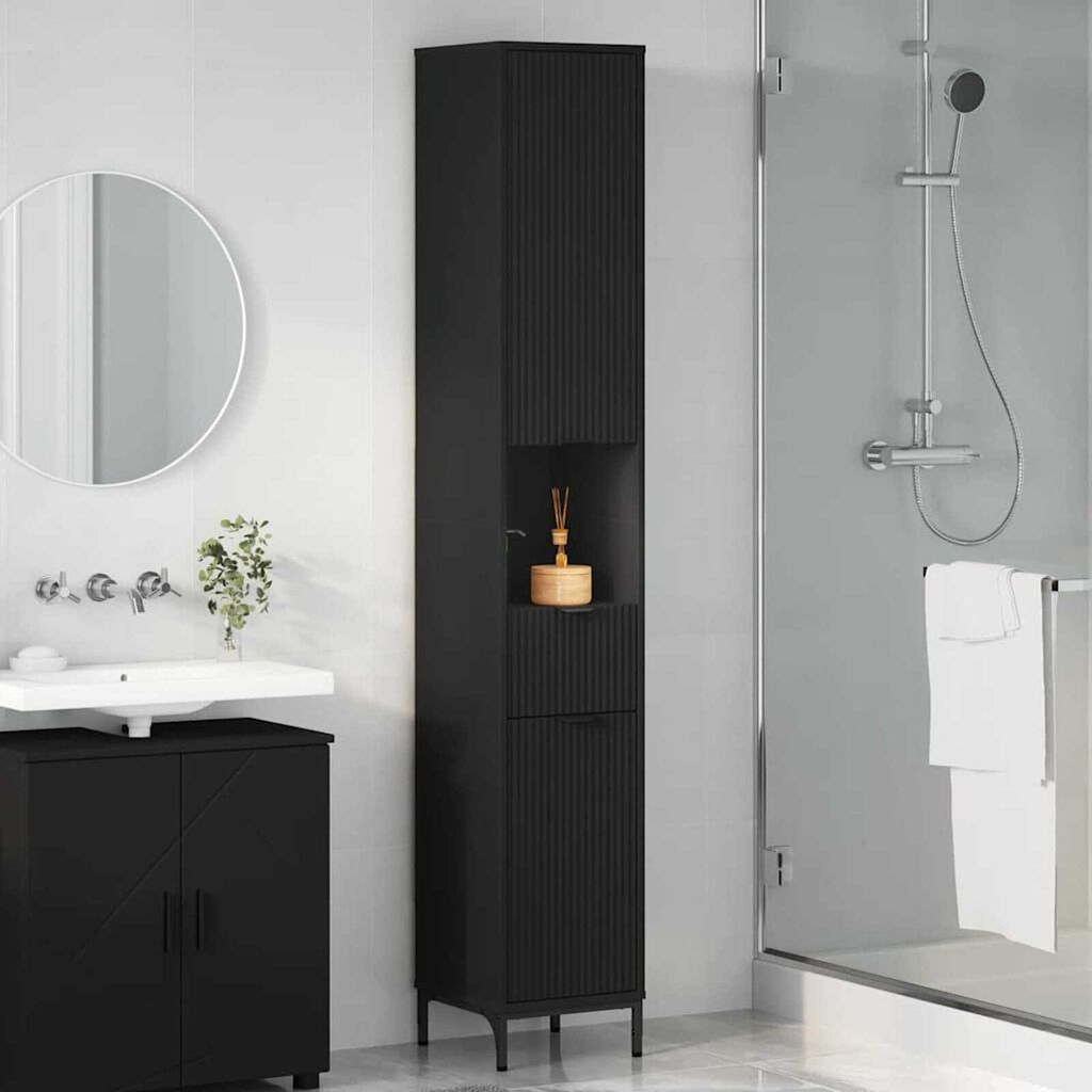 vidaXL Ψηλό ντουλάπι μπάνιου με συρτάρι Μαύρο 31.5 x 33 x 190 εκ.
