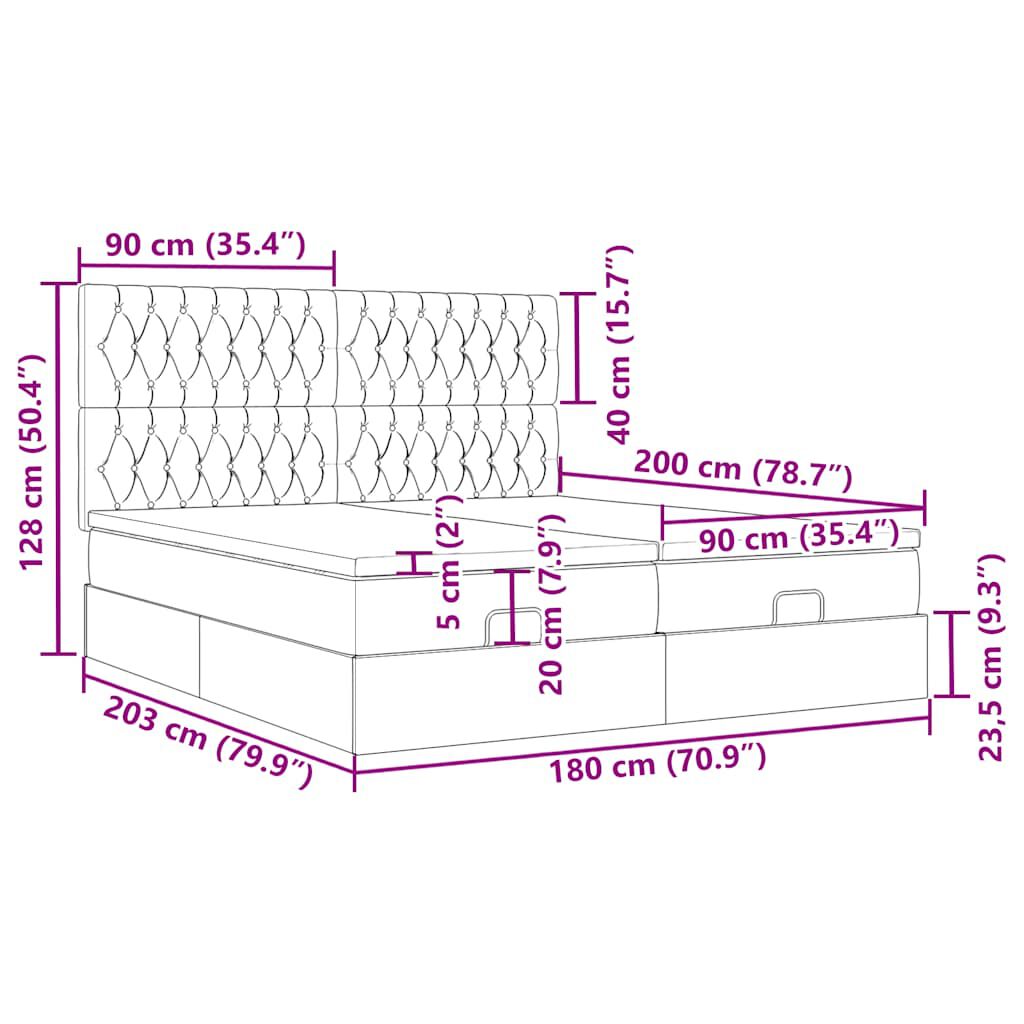 vidaXL Οθωμανικό κρεβάτι με στρώματα&LEDs Σκούρο καφέ 180x200cm ύφασμα