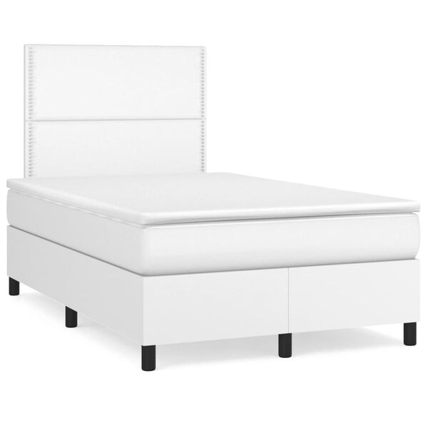 vidaXL Κρεβάτι Boxspring με Στρώμα Λευκό 120x190εκ.από Συνθετικό Δέρμα