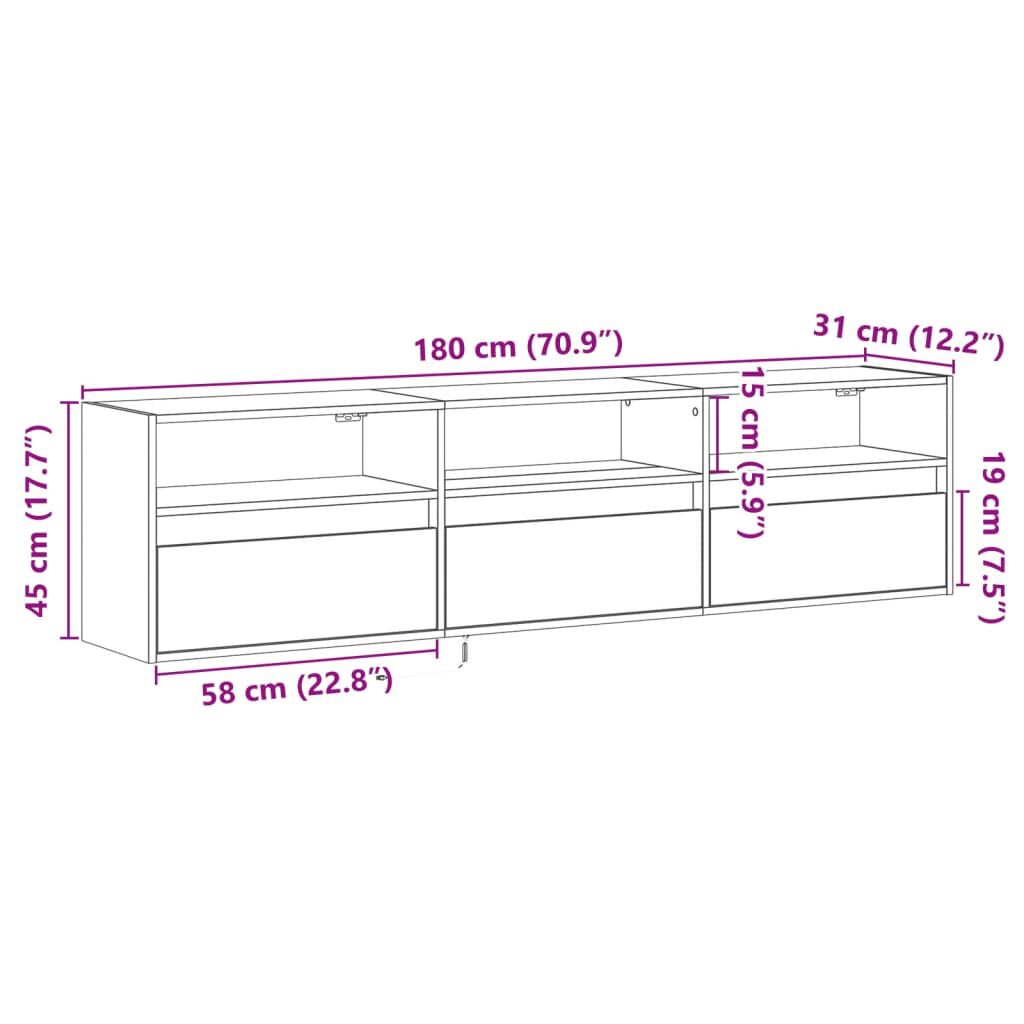 vidaXL Έπιπλο Τοίχου Τηλεόρασης με LED Sonoma Δρυς 180x31x45 εκ.