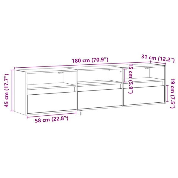 vidaXL Έπιπλο Τοίχου Τηλεόρασης με LED Sonoma Δρυς 180x31x45 εκ.