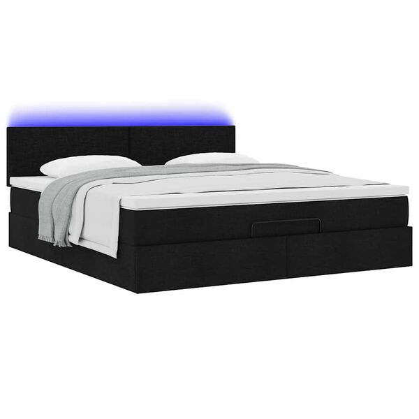 vidaXL Οθωμανικό κρεβάτι με στρώμα & LEDs Μαύρο ύφασμα 160x200cm