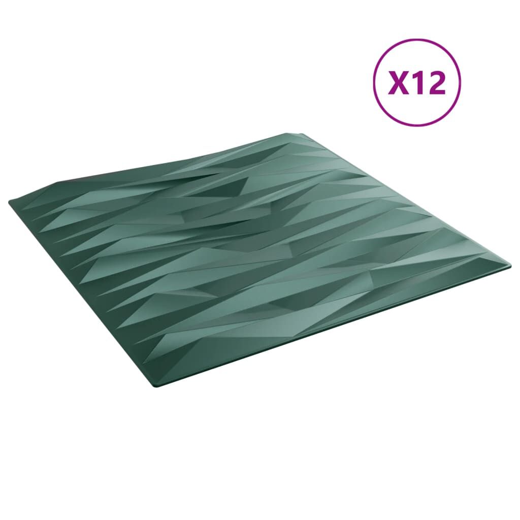 vidaXL Πάνελ Τοίχου 12 τεμ. Πράσινη Σχέδιο Πέτρα 50 x 50 εκ. 3 μ² XPS