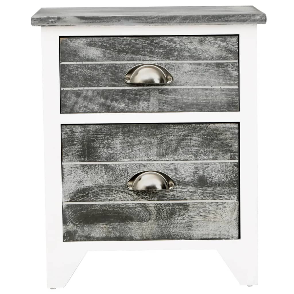 vidaXL Κομοδίνο Γκρι και Λευκό 38 x 28 x 45 εκ. από Ξύλο Παυλώνιας
