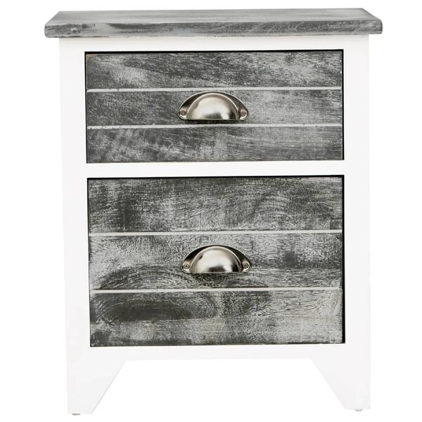 vidaXL Κομοδίνο Γκρι και Λευκό 38 x 28 x 45 εκ. από Ξύλο Παυλώνιας
