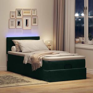 vidaXL Οθωμανικό κρεβάτι με στρώμα & LEDs Dark Green 90x190cm Velvet