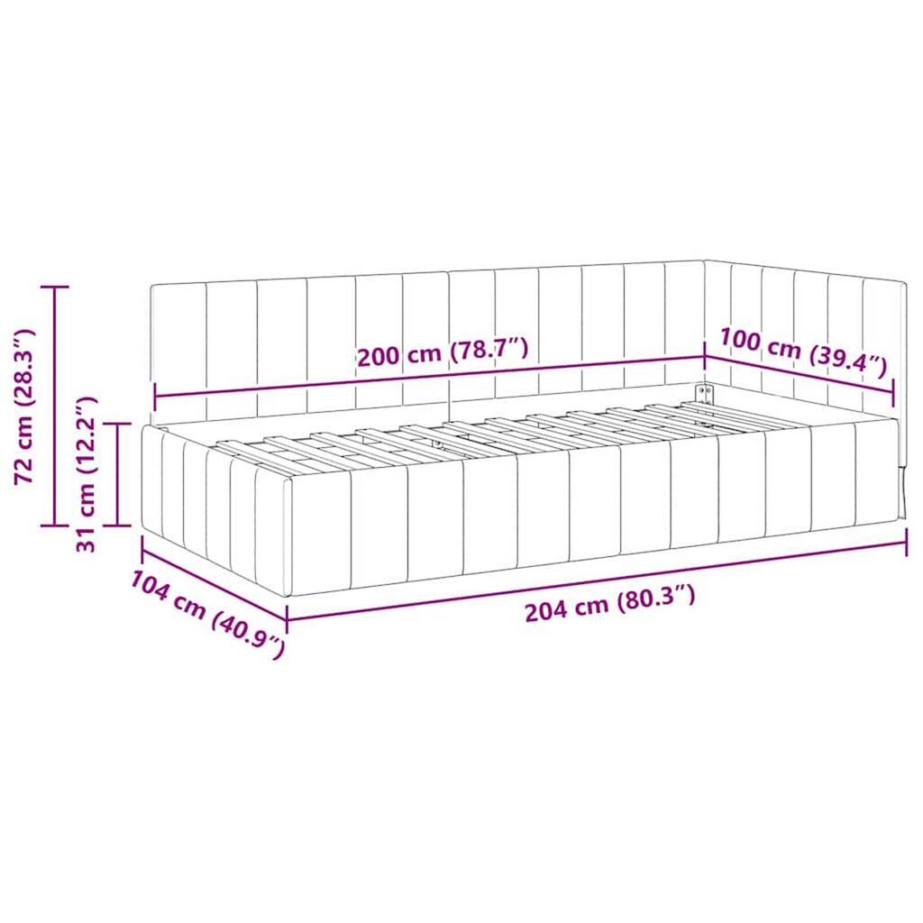 vidaXL Κρεβάτι Γωνίας με κεφαλάρι Τιρκουάζ 100 x 200 cm Βελούδο