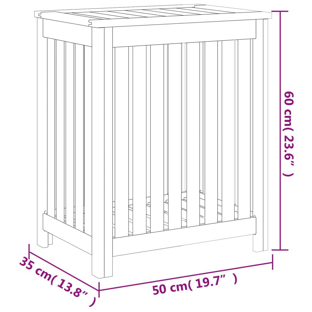 vidaXL Καλάθι Άπλυτων 50x35x60 εκ. από Μασίφ Ξύλο Teak
