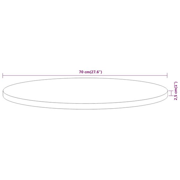 vidaXL Επιφάνεια Τραπεζιού Στρογγυλή Ø70x2,5 εκ. Μασίφ Ξύλο Ακακίας
