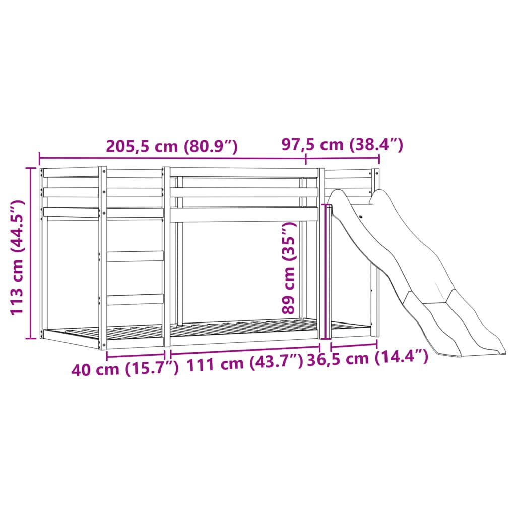 vidaXL Κουκέτα με Τσουλήθρα και Κουρτίνες Ροζ 90x200 εκ.