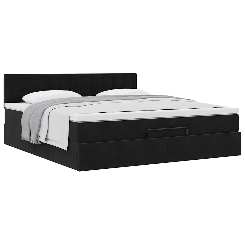 vidaXL Οθωμανικό κρεβάτι με στρώμα Μαύρο 180x200cm Velvet
