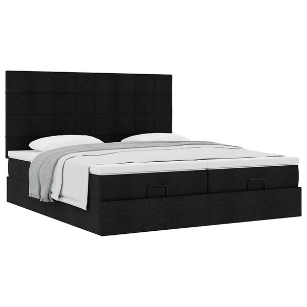 vidaXL Οθωμανικό κρεβάτι με στρώματα Μαύρο 160x200cm Ύφασμα