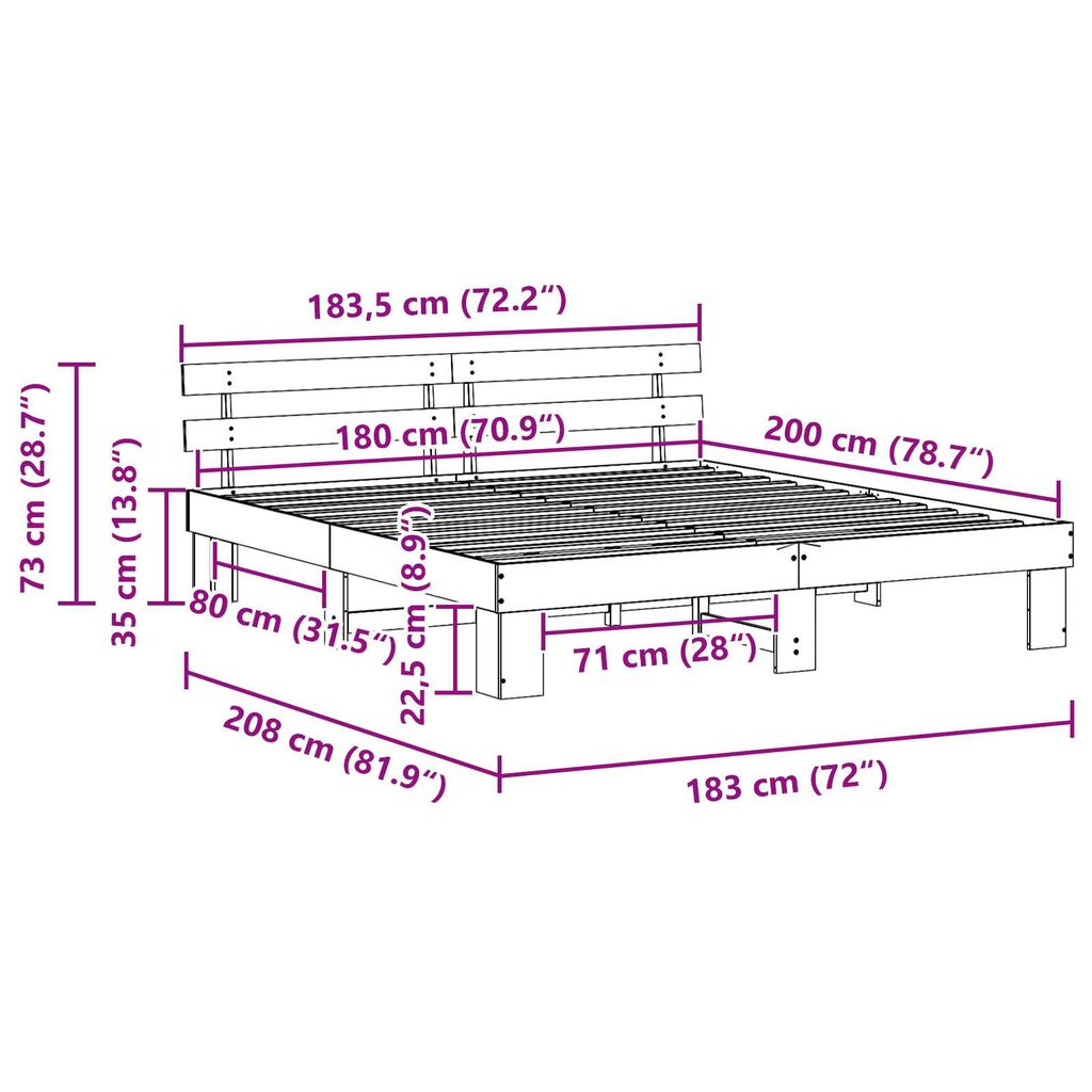 vidaXL Κρεβάτι με κεφαλάρι 180x200 εκ μασίφ ξύλου πεύκου