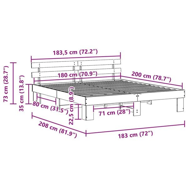 vidaXL Κρεβάτι με κεφαλάρι 180x200 εκ μασίφ ξύλου πεύκου