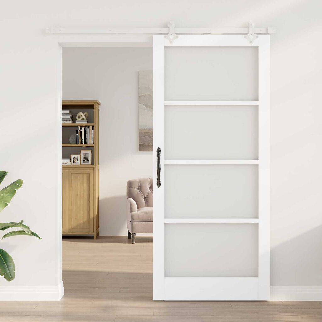 vidaXL Συρόμενη Πόρτα με Σετ Εξαρτημάτων Λευκή 93x211 cm Συμπαγές Ξύλο Πεύκο
