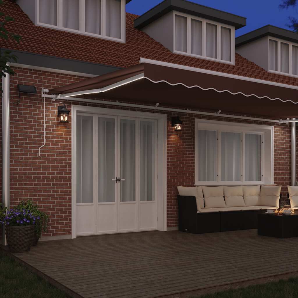 vidaXL Τέντα Πτυσσόμενη Χειροκίνητη με LED Καφέ 600x300 εκ.