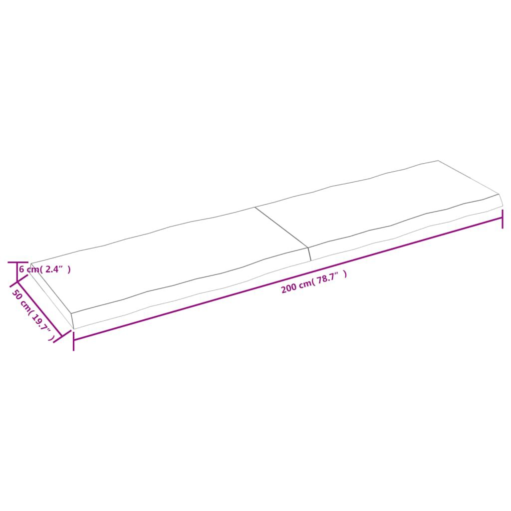 vidaXL Επιφ Τραπεζιού Αν Καφέ 200x50x(2-6)εκ.Ακατέργ. Μασίφ Ξύλο Δρυός