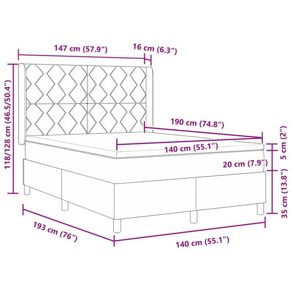 VidaXL Κρεβάτι Box Spring με Στρώμα & LED Καφέ Σκούρο 140x190 εκ. Υφασμάτινο