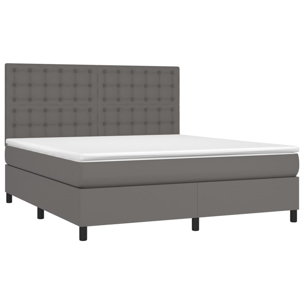 vidaXL Κρεβάτι Boxspring με Στρώμα Γκρι 180x200 εκ. Συνθετικό Δέρμα