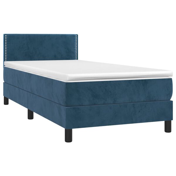 vidaXL Κρεβάτι Boxspring με Στρώμα & LED Σκ. Μπλε 90x190 εκ. Βελούδινο
