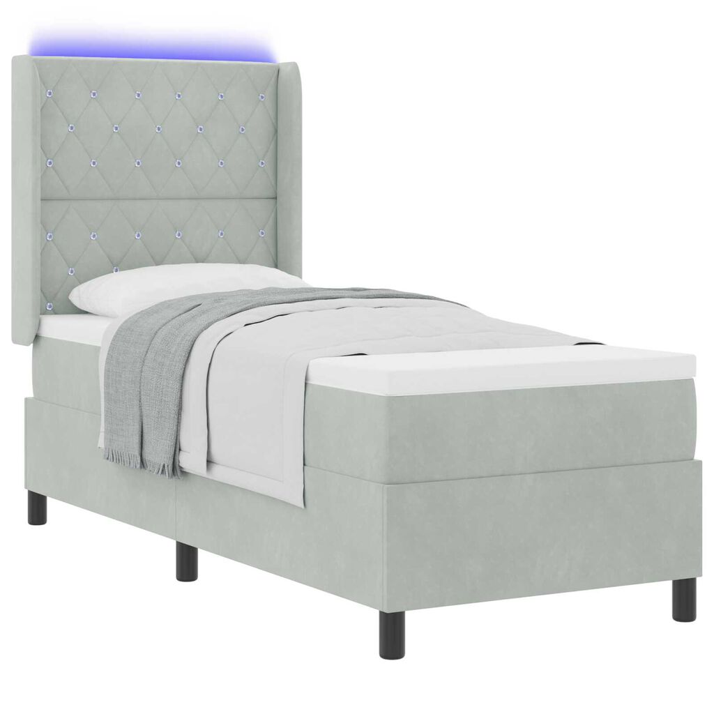 vidaXL Κρεβάτι Box Spring LED με Στρώμα Ανοιχτό γκρι 80 x 200 cm