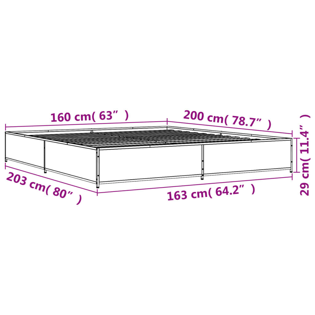 vidaXL Πλαίσιο Κρεβατιού Μαύρο 160 x 200 εκ. Επεξ. Ξύλο & Μέταλλο