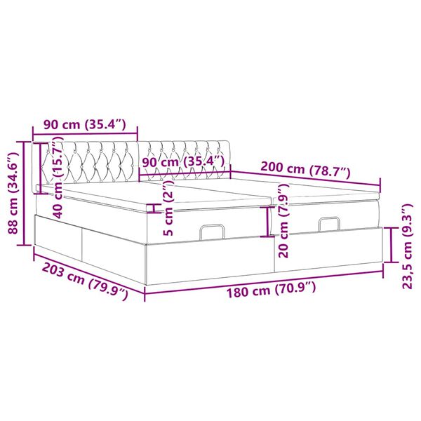 vidaXL Οθωμανικό κρεβάτι με στρώματα μπλε 180x200cm ύφασμα