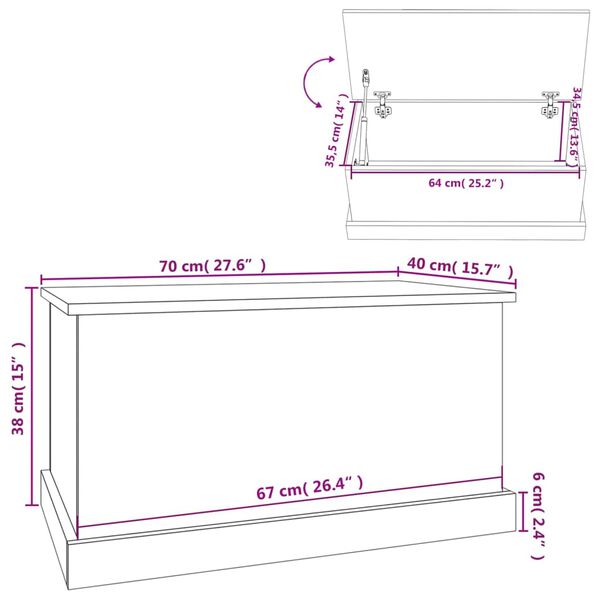 vidaXL Κουτί Αποθήκευσης Λευκό 70x40x38 εκ. Επεξεργασμένο Ξύλο